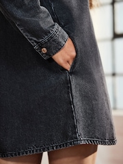 Schwarz - Half Placket Denim 100% Cotton Mini Dress - Bild 5 von 8