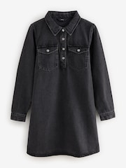 Schwarz - Half Placket Denim 100% Cotton Mini Dress - Bild 6 von 8