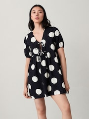 Polkadot 100% Cotton Tie Front Denim Dress - Image 2 of 7