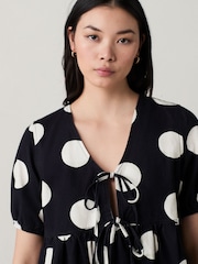 Polkadot 100% Cotton Tie Front Denim Dress - Image 5 of 7