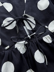 Polkadot 100% Cotton Tie Front Denim Dress - Image 7 of 7
