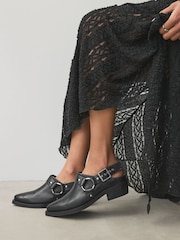 Black Standard Fit Forever Comfort® Leather Point Toe Hardware Western Cowboy Slingback Shoes - Image 1 of 8