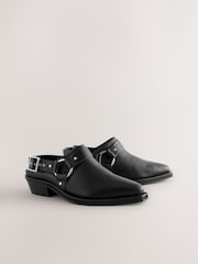 Black Standard Fit Forever Comfort® Leather Point Toe Hardware Western Cowboy Slingback Shoes - Image 4 of 8