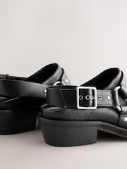 Black Standard Fit Forever Comfort® Leather Point Toe Hardware Western Cowboy Slingback Shoes - Image 6 of 8