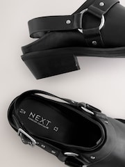 Black Standard Fit Forever Comfort® Leather Point Toe Hardware Western Cowboy Slingback Shoes - Image 8 of 8