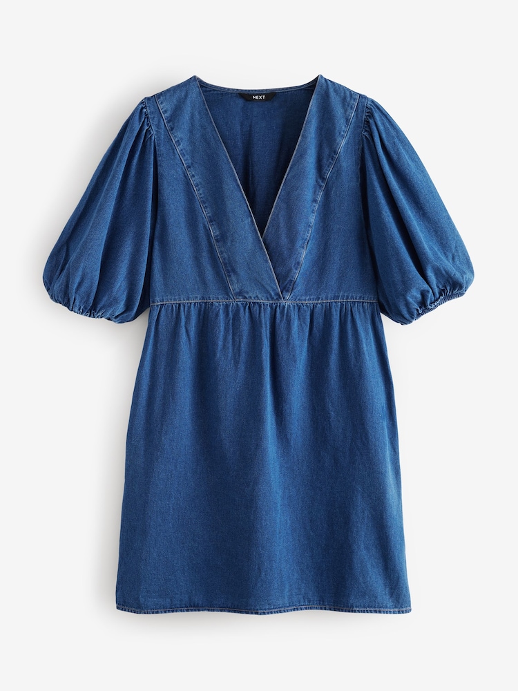 h&m blue puff sleeve dress H&m blue puff sleeved