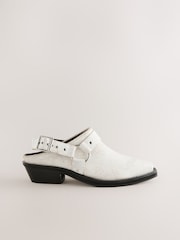 White Standard Fit Forever Comfort® Leather Point Toe Hardware Western Cowboy Slingback Shoes - Image 7 of 10