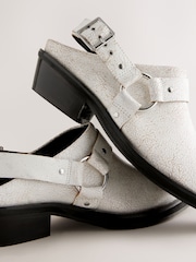 White Standard Fit Forever Comfort® Leather Point Toe Hardware Western Cowboy Slingback Shoes - Image 9 of 10