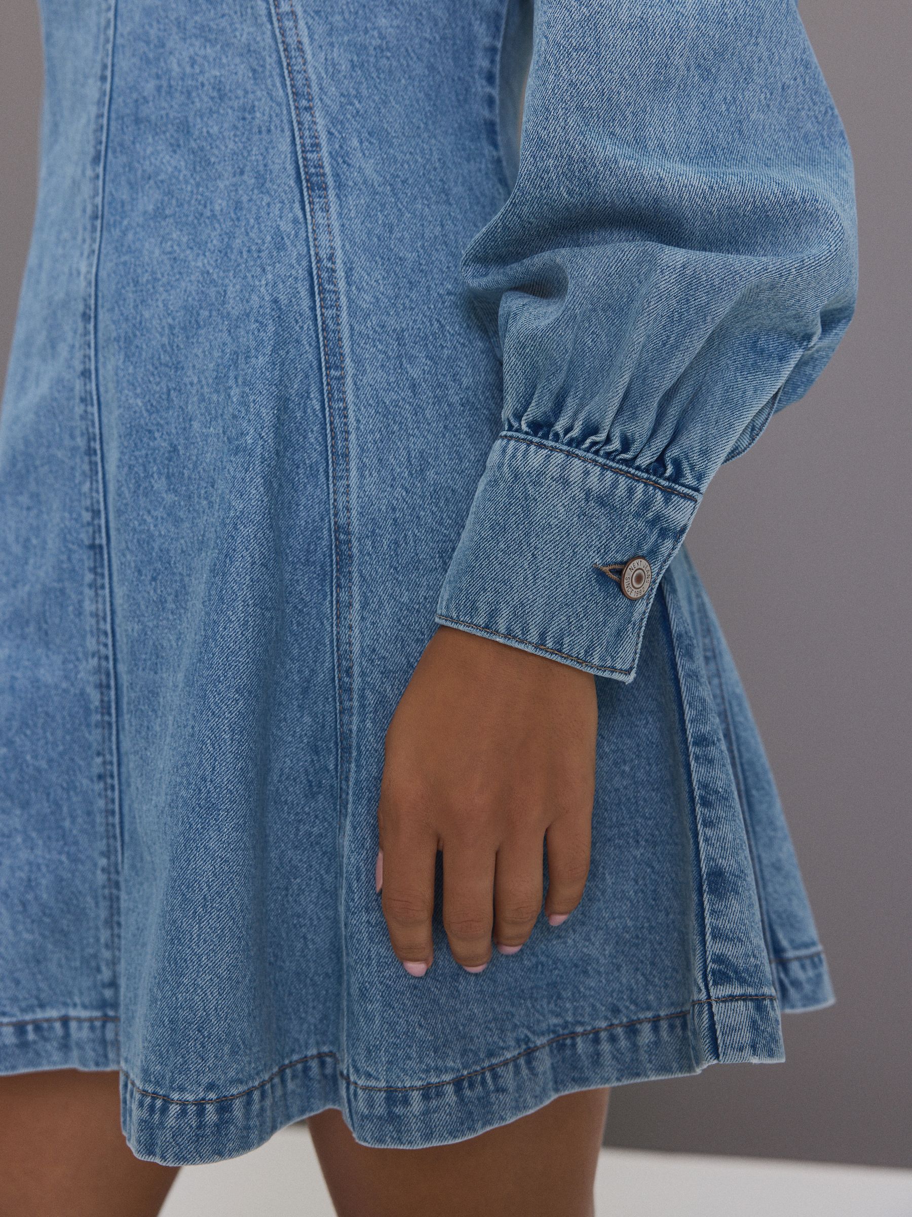 Buy Mid Blue Long Sleeve Seam Detail Denim Dress from Next
