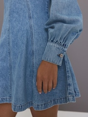 Azul medio - Long Sleeve Seam Detail Denim Dress - Imagen 4 de 8