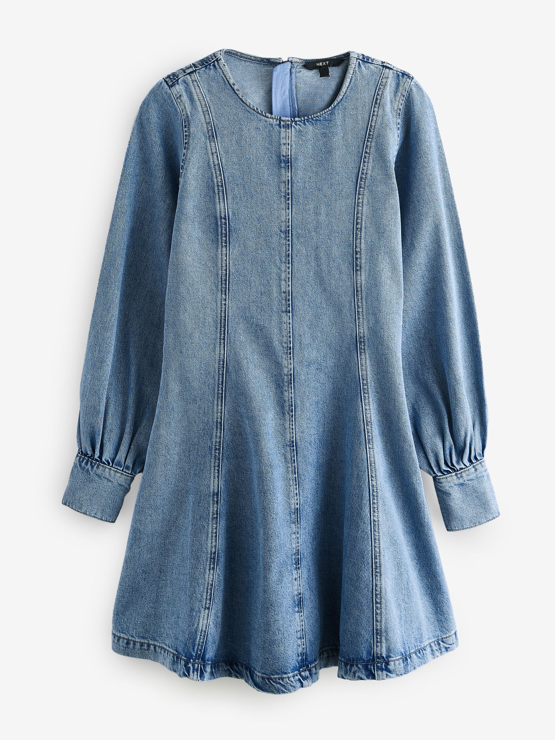 【SALE】 Long Blue Mid Buy Sleeve Next from Dress Denim Detail Seam Clothing