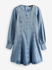 Azul medio - Long Sleeve Seam Detail Denim Dress - Imagen 5 de 8