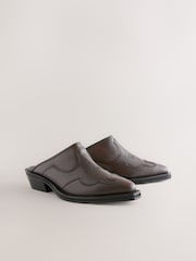 Brown Forever Comfort® Leather Point Toe Western Cowboy Mules - Image 1 of 5