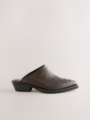 Brown Forever Comfort® Leather Point Toe Western Cowboy Mules - Image 2 of 5