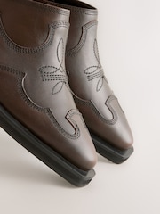 Brown Forever Comfort® Leather Point Toe Western Cowboy Mules - Image 3 of 5