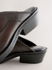 Brown Forever Comfort® Leather Point Toe Western Cowboy Mules - Image 4 of 5