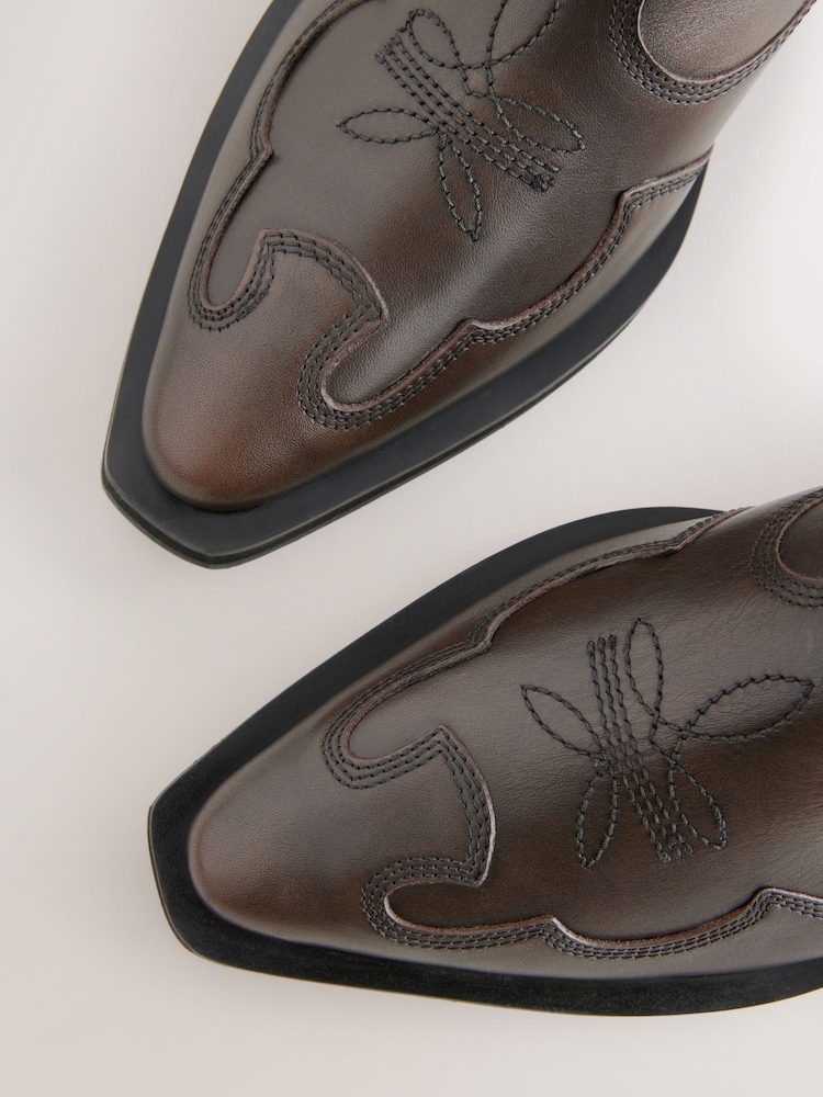Brown Forever Comfort® Leather Point Toe Western Cowboy Mules - Image 5 of 5