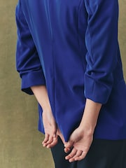 Kobolt Blå - Avslappnad Ruched Sleeve Kavaj - Bild 3 av 8