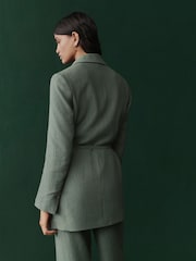 Grön - Texturerad Skrynklor Slips Midja Avslappnad Kavaj - Bild 3 av 4