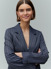 Navy Single Breasted Pinstripe Blazer - Image 2 of 4