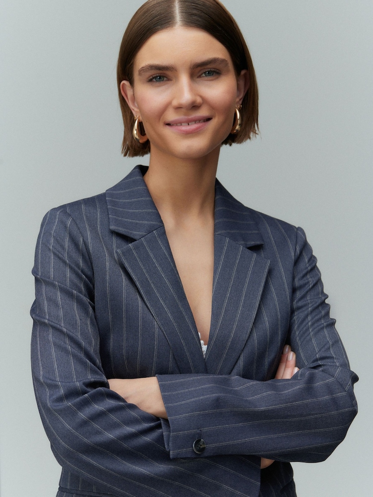 Navy Single Breasted Pinstripe Blazer - Image 2 of 4