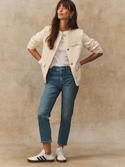 Cream Collarless Textured Boucle Jacket - Image 3 of 8