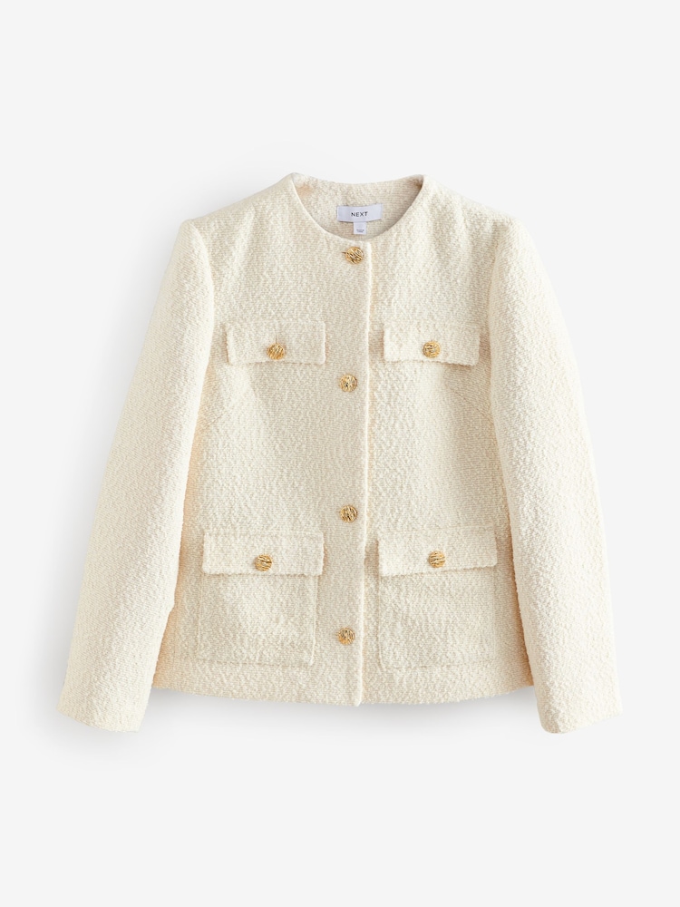 Crème - Veste en boucle texturée sans col - Image 6 of 8