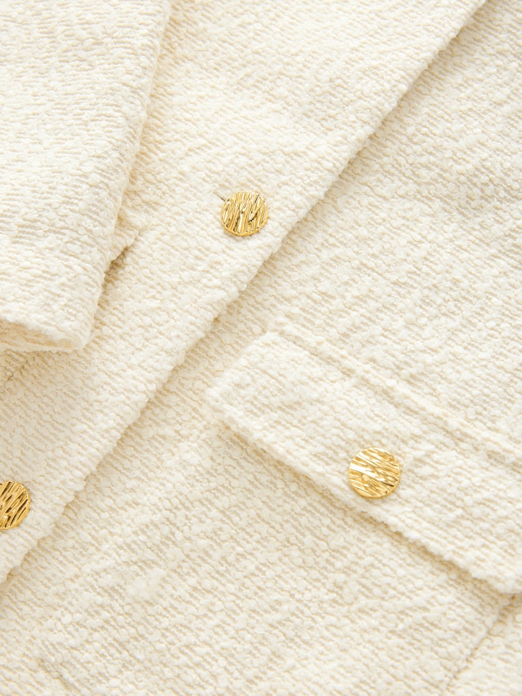 Cream Collarless Textured Boucle Jacket - Image 8 of 8