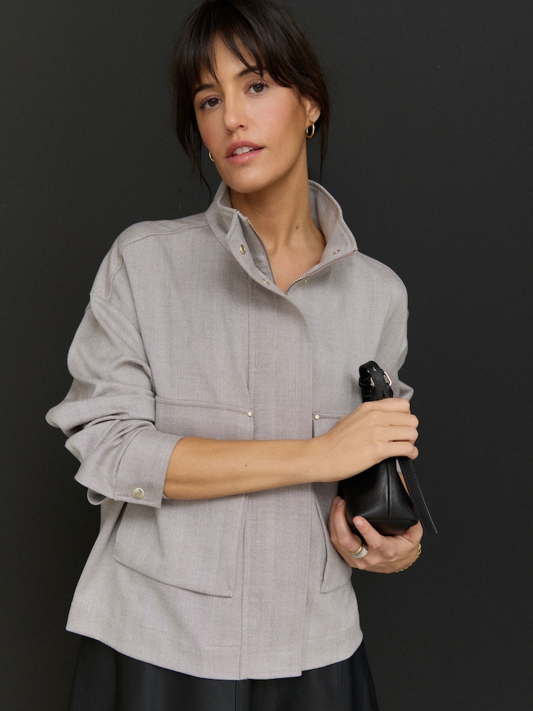 Neutral Funnel Neck Utility Bomber Jacket - Image 1 of 5