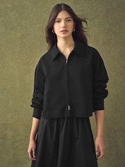 Black Double Zip Ponte Jacket - Image 1 of 8