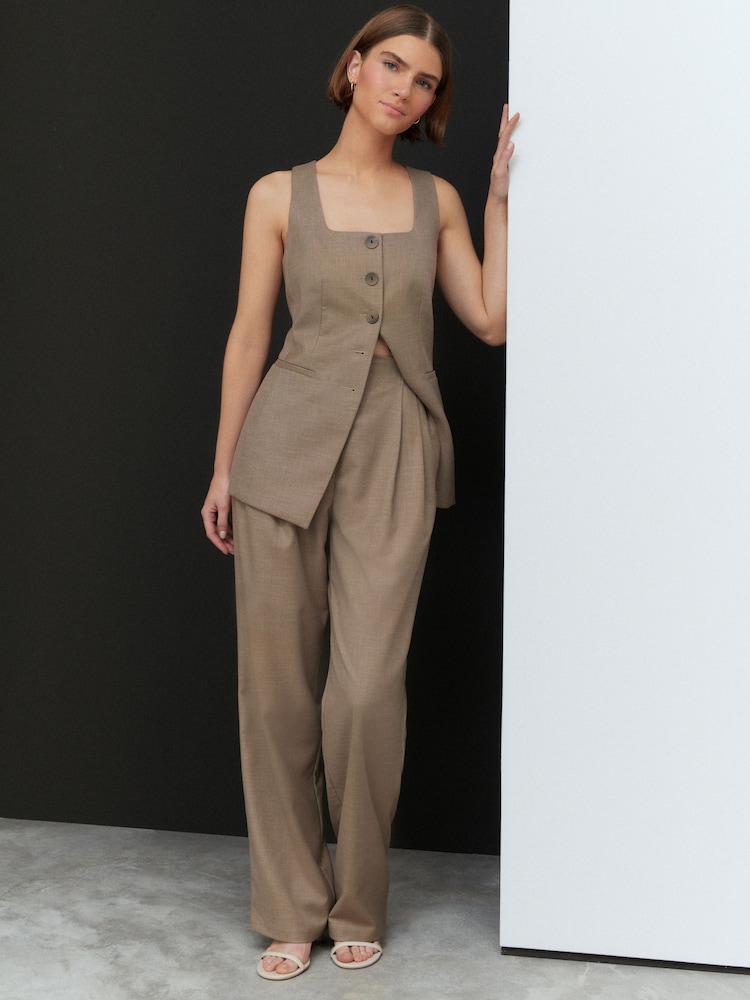 Neutral Cross Hatch Pleat Straight Leg Trousers - Image 1 of 4