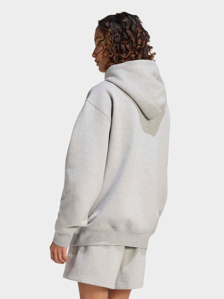 adidas Originals Grey Essentials Oversized Fleece Hoodie - Image 2 of 6 adidas Originals Grey Essentials Oversized Fleece Hoodie - Image 2 of 6