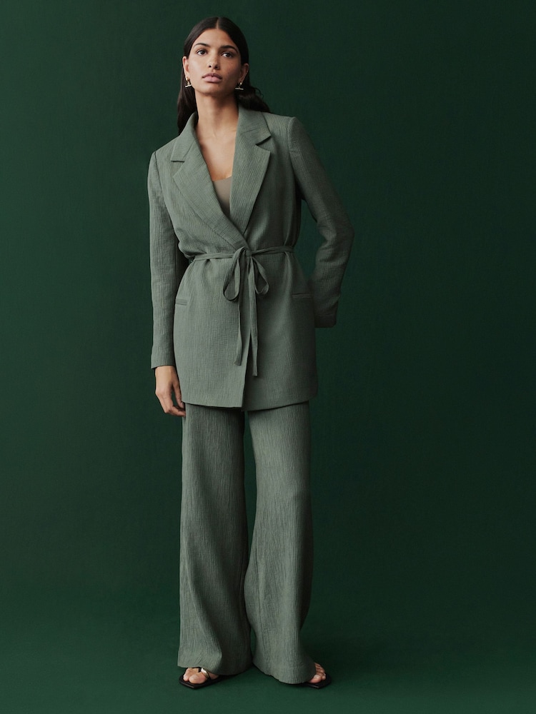 Green Textured Crinkle Wide Leg Trousers - Image 1 of 8