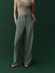 Green Textured Crinkle Wide Leg Trousers - Image 3 of 8