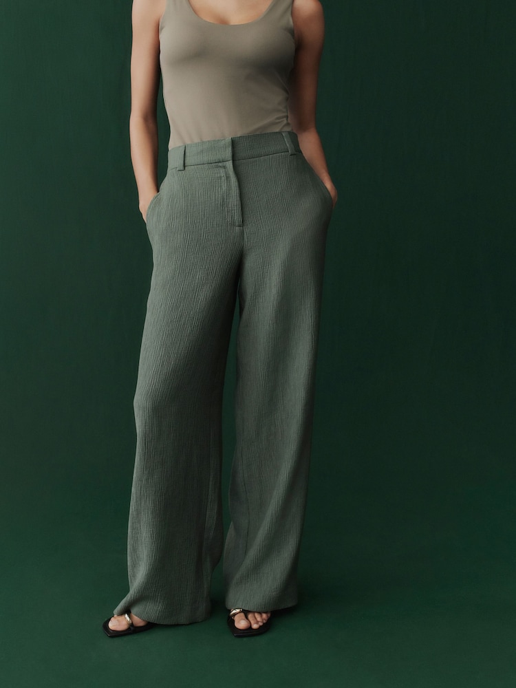 Groen - Textured Crinkle Wide Leg Trousers - Image 3 of 8