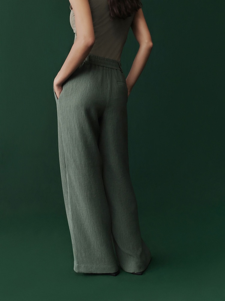 Groen - Textured Crinkle Wide Leg Trousers - Image 4 of 8