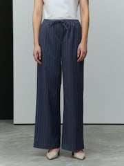 Navy Drawstring Waist Tie Front Wide Leg Trousers - Image 3 of 7
