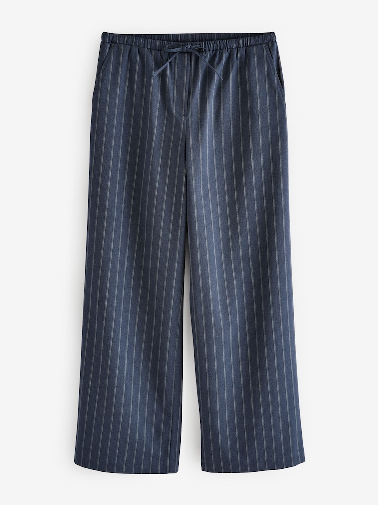 Navy Drawstring Waist Tie Front Wide Leg Trousers - Image 5 of 7