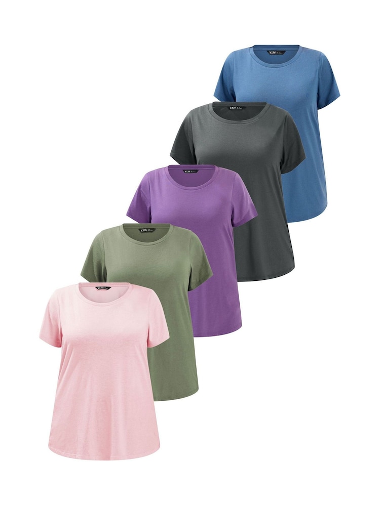 Yours Curve Blue Core Short Sleeve T-Shirts 5 Pack - Image 1 of 6