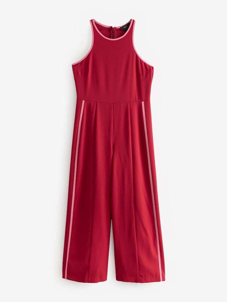 Red Sleeveless Jumpsuit with Tipping Detail - Image 6 of 8