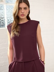 Burgundy Red Sleeveless Top with Tipping Detail - Image 3 of 9