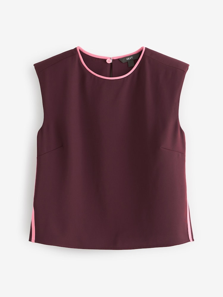 Rouge bordeaux - Haut sans manches avec Tipping Detail - Image 7 of 9