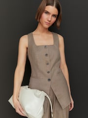 Neutral Cross Hatch Square Neck Button Through Waistcoat - Image 1 of 6