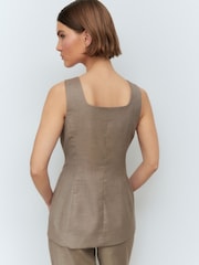 Neutral Cross Hatch Square Neck Button Through Waistcoat - Image 2 of 6