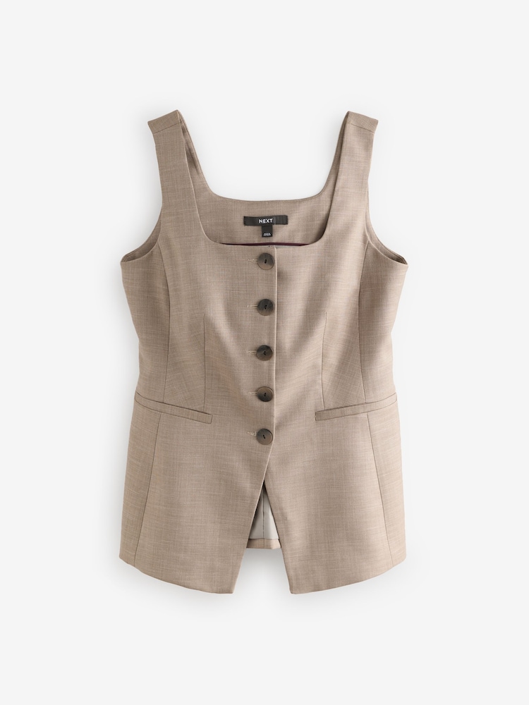 Neutral Cross Hatch Square Neck Button Through Waistcoat - Image 4 of 6