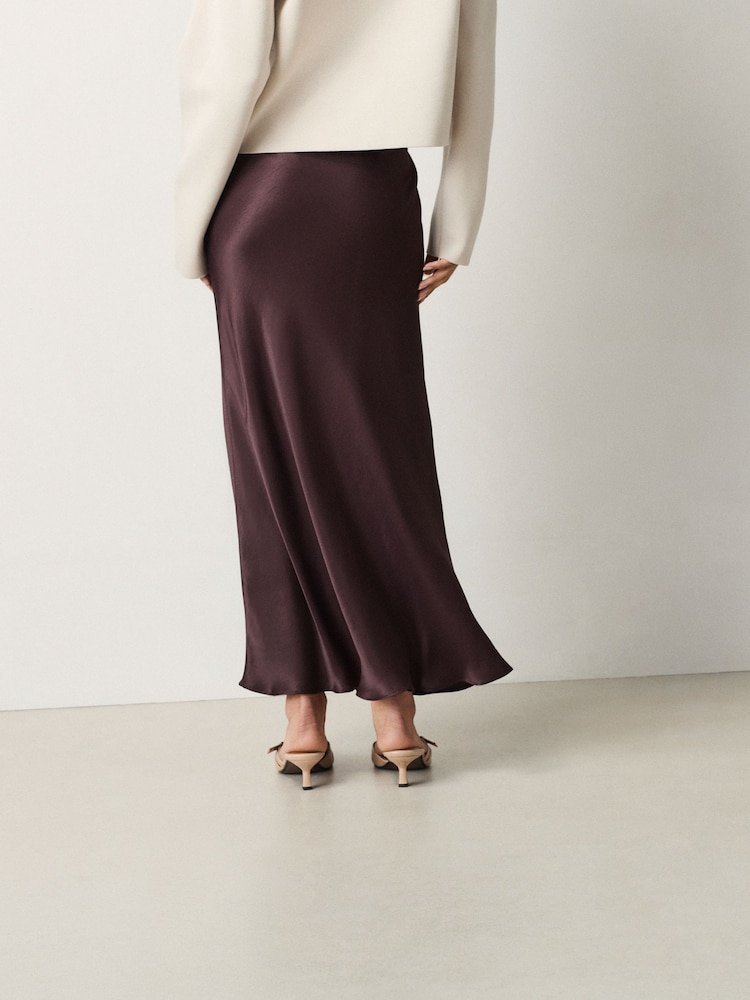 Marron chocolat - Jupe Midi Satin - Image 2 of 8