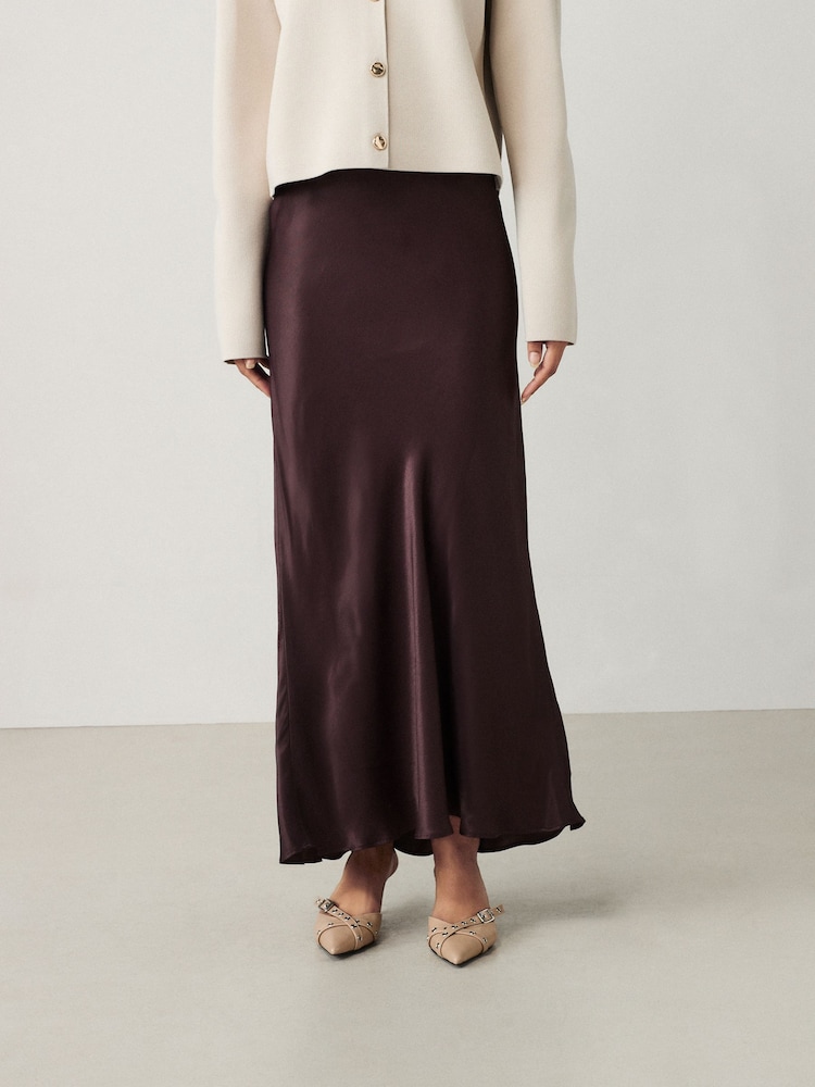 Marron chocolat - Jupe Midi Satin - Image 3 of 8