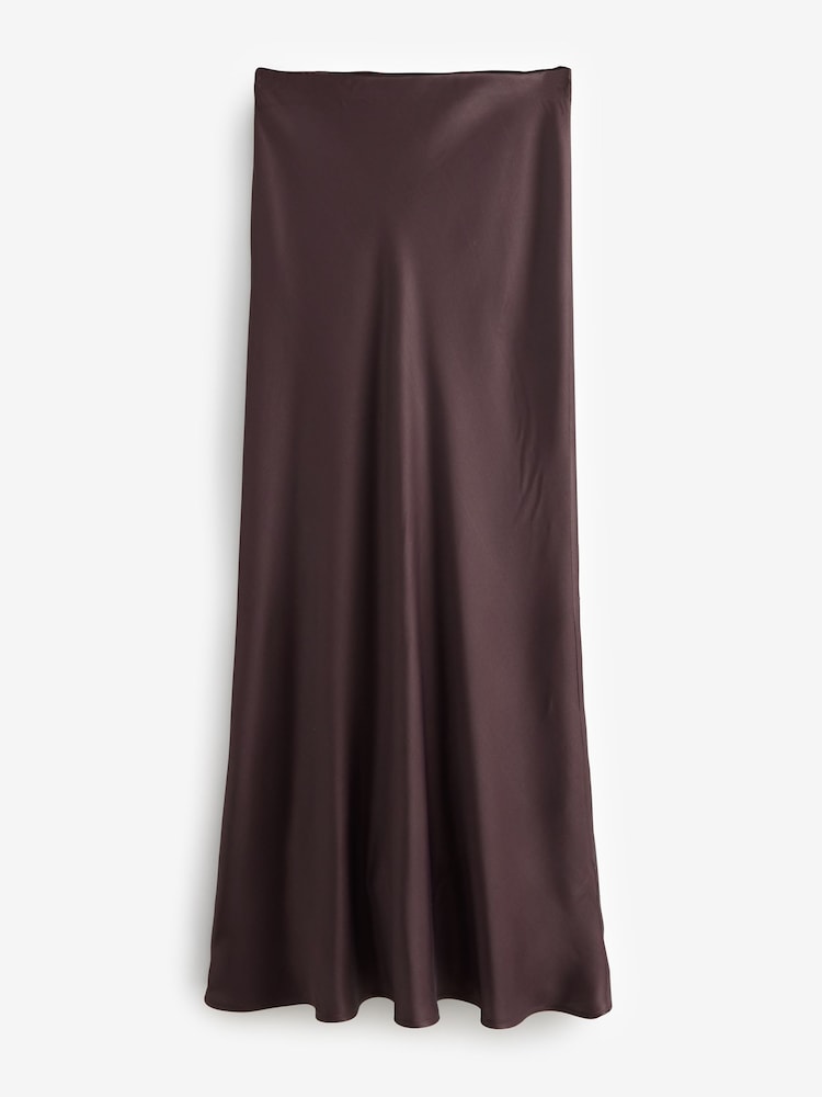 Marron chocolat - Jupe Midi Satin - Image 6 of 8