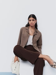 Brown Faux Suede 3 Button Blazer - Image 1 of 5