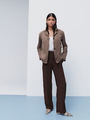 Brown Faux Suede 3 Button Blazer - Image 3 of 5